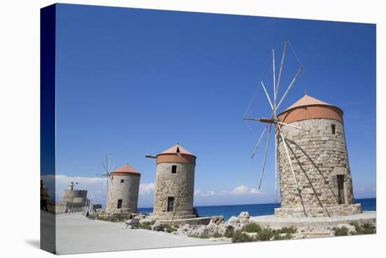 Windmills of Mandraki, Fort of St. Nicholas in the background-Richard Maschmeyer-Stretched Canvas