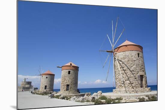 Windmills of Mandraki, Fort of St. Nicholas in the background-Richard Maschmeyer-Mounted Photographic Print