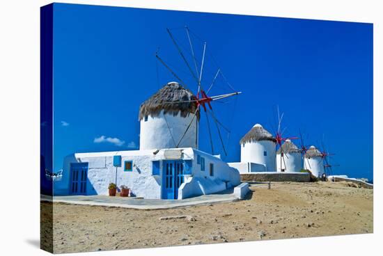 Windmills of Sunny Mykonos (Greece, Cyclades)-Maugli-l-Stretched Canvas