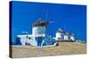 Windmills of Sunny Mykonos (Greece, Cyclades)-Maugli-l-Stretched Canvas