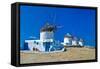 Windmills of Sunny Mykonos (Greece, Cyclades)-Maugli-l-Framed Stretched Canvas