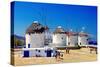 Windmills of Sunny Mykonos (Greece, Cyclades)-Maugli-l-Stretched Canvas