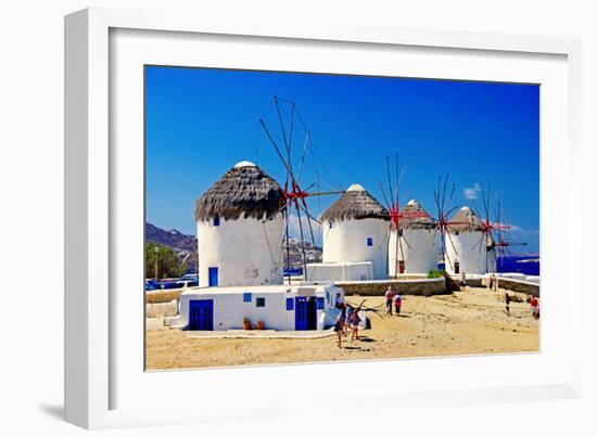 Windmills of Sunny Mykonos (Greece, Cyclades)-Maugli-l-Framed Photographic Print