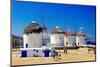 Windmills of Sunny Mykonos (Greece, Cyclades)-Maugli-l-Mounted Photographic Print