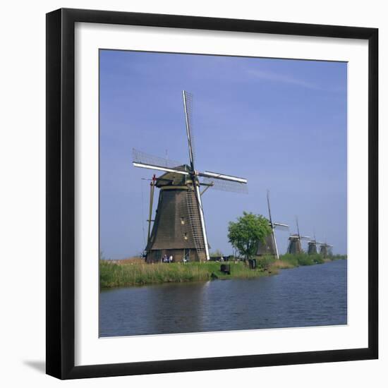 Windmills on the Canal at Kinderdijk Near Rotterdam, UNESCO World Heritage Site, the Netherlands-Roy Rainford-Framed Photographic Print