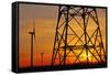 Windmills, pylon and power lines in morning light, Germany, Europe-Hans-Peter Merten-Framed Stretched Canvas