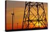 Windmills, pylon and power lines in morning light, Germany, Europe-Hans-Peter Merten-Stretched Canvas