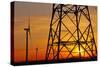 Windmills, pylon and power lines in morning light, Germany, Europe-Hans-Peter Merten-Stretched Canvas