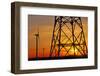 Windmills, pylon and power lines in morning light, Germany, Europe-Hans-Peter Merten-Framed Photographic Print