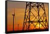 Windmills, pylon and power lines in morning light, Germany, Europe-Hans-Peter Merten-Framed Stretched Canvas