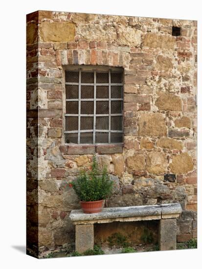 Window and Ancient Stone Wall, Pienza, Tuscany, Italy-Adam Jones-Stretched Canvas