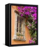 Window and Flower Pots, San Miguel De Allende, Guanajuato State, Mexico-Julie Eggers-Framed Stretched Canvas