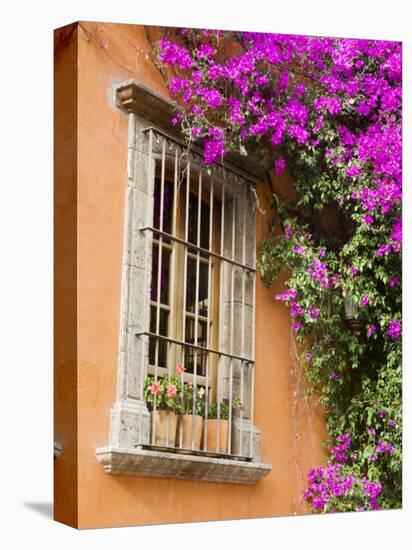 Window and Flower Pots, San Miguel De Allende, Guanajuato State, Mexico-Julie Eggers-Stretched Canvas