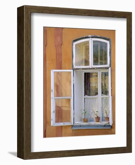 Window and Flower Pots, Tabor, South Bohemia, Czech Republic, Europe-Upperhall Ltd-Framed Photographic Print