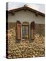 Window and Shutters with Flowerbox of Yellow Flowers, Figline Village, Tuscany, Italy-Janis Miglavs-Stretched Canvas