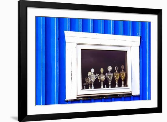 Window Display with Football Cups in a House of the Village Ilulissat, Greenland-Françoise Gaujour-Framed Photographic Print