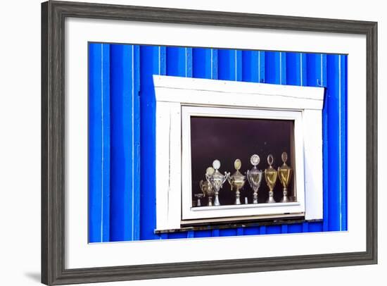 Window Display with Football Cups in a House of the Village Ilulissat, Greenland-Françoise Gaujour-Framed Photographic Print