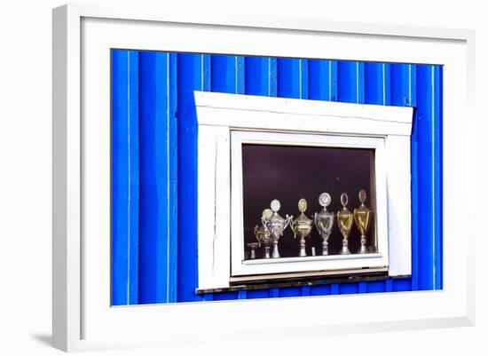 Window Display with Football Cups in a House of the Village Ilulissat, Greenland-Françoise Gaujour-Framed Photographic Print