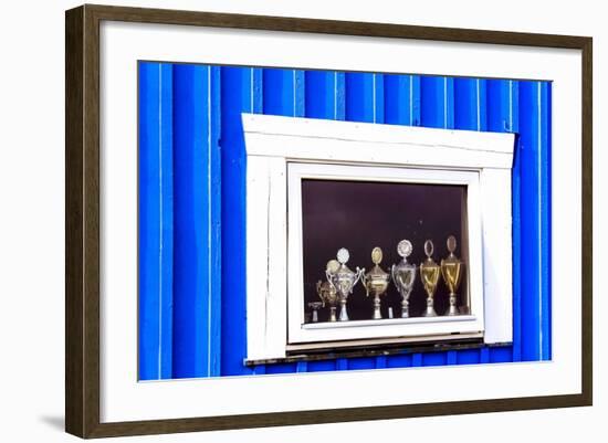 Window Display with Football Cups in a House of the Village Ilulissat, Greenland-Françoise Gaujour-Framed Photographic Print