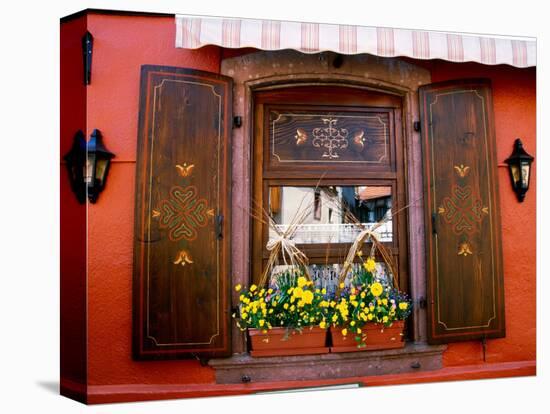 Window Flower Pots and Shutters, Alsace, France-Tom Haseltine-Stretched Canvas