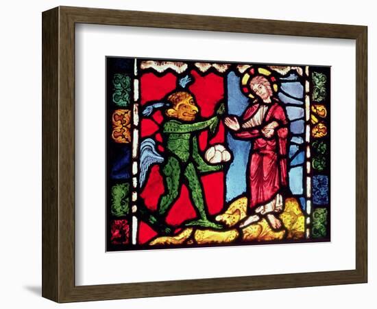 Window from Troyes Cathedral showing the Temptation of Christ in the Desert, c.1225-null-Framed Giclee Print