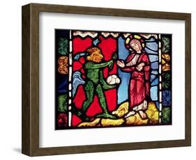 Window from Troyes Cathedral showing the Temptation of Christ in the Desert, c.1225-null-Framed Giclee Print