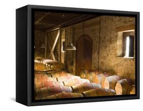 Window Light Streams Into Barrel Room at Hess Collection Winery, Napa Valley, California, USA-Janis Miglavs-Framed Stretched Canvas