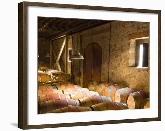 Window Light Streams Into Barrel Room at Hess Collection Winery, Napa Valley, California, USA-Janis Miglavs-Framed Photographic Print