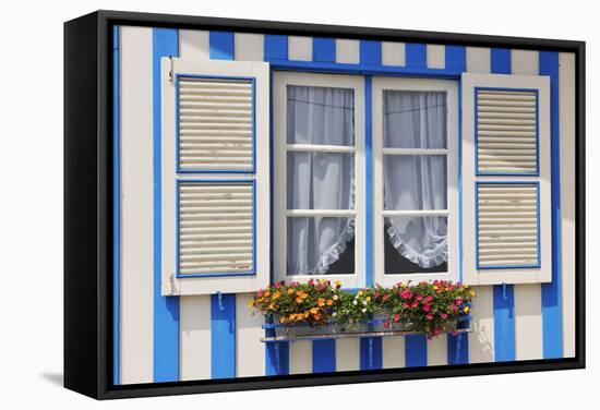 Window of a Traditional Striped Painted House in the Little Seaside Village of Costa Nova, Portugal-Mauricio Abreu-Framed Stretched Canvas