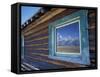 Window Reflection of the Mountains at Grand Teton National Park, Wyoming, USA-Diane Johnson-Framed Stretched Canvas