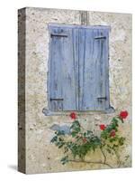 Window Shutters and Roses, Roquefixade, Ariege, Midi-Pyrenees, France-Doug Pearson-Stretched Canvas