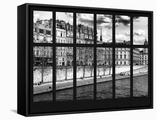 Window View - Along the River Seine with Parisian Buildings - Paris - France - Europe-Philippe Hugonnard-Framed Stretched Canvas