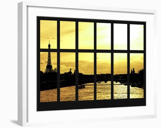 Window View - Barge on the River Seine with Views of the Eiffel Tower - Paris - France-Philippe Hugonnard-Framed Photographic Print