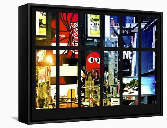 Window View - Billboards in Times Square - Manhattan - New York City-Philippe Hugonnard-Framed Stretched Canvas