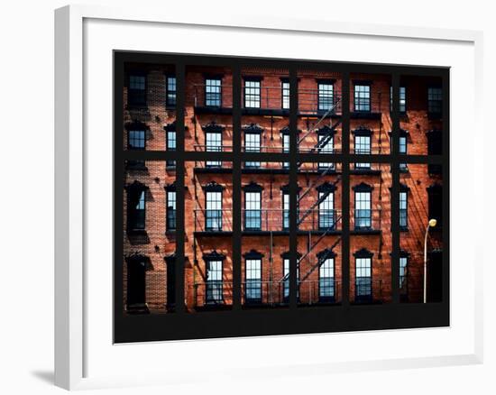 Window View - Building Facade in Red Brick and Stairways-Philippe Hugonnard-Framed Photographic Print