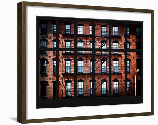 Window View - Building Facade in Red Brick and Stairways-Philippe Hugonnard-Framed Photographic Print