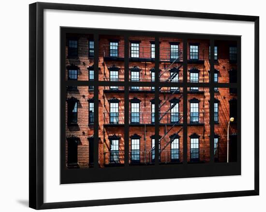 Window View - Building Facade in Red Brick and Stairways-Philippe Hugonnard-Framed Photographic Print