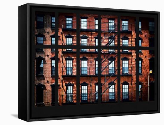 Window View - Building Facade in Red Brick and Stairways-Philippe Hugonnard-Framed Stretched Canvas