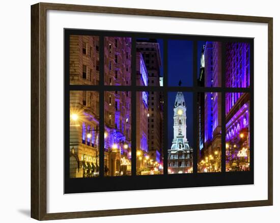 Window View - City Hall and Avenue of the Arts by Night - Philadelphia - Pennsylvania-Philippe Hugonnard-Framed Photographic Print