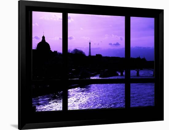 Window View - Color Sunset in Paris with the Eiffel Tower and the Seine River - France - Europe-Philippe Hugonnard-Framed Photographic Print