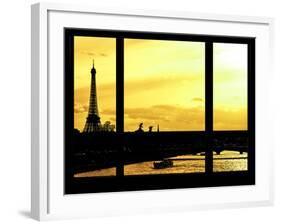 Window View - Color Sunset in Paris with the Eiffel Tower and the Seine River - France - Europe-Philippe Hugonnard-Framed Photographic Print