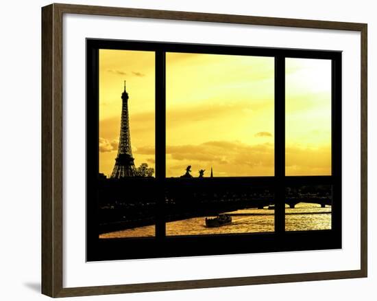 Window View - Color Sunset in Paris with the Eiffel Tower and the Seine River - France - Europe-Philippe Hugonnard-Framed Photographic Print