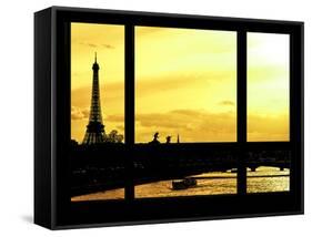 Window View - Color Sunset in Paris with the Eiffel Tower and the Seine River - France - Europe-Philippe Hugonnard-Framed Stretched Canvas