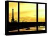 Window View - Color Sunset in Paris with the Eiffel Tower and the Seine River - France - Europe-Philippe Hugonnard-Stretched Canvas