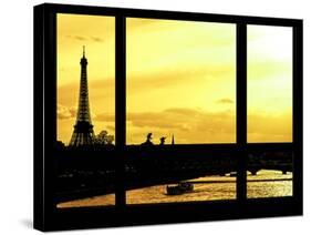 Window View - Color Sunset in Paris with the Eiffel Tower and the Seine River - France - Europe-Philippe Hugonnard-Stretched Canvas