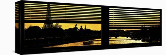 Window View - Color Sunset in Paris with the Eiffel Tower and the Seine River - France - Europe-Philippe Hugonnard-Stretched Canvas