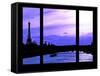 Window View - Color Sunset in Paris with the Eiffel Tower and the Seine River - France - Europe-Philippe Hugonnard-Framed Stretched Canvas