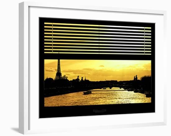 Window View - Color Sunset in Paris with the Eiffel Tower and the Seine River - France - Europe-Philippe Hugonnard-Framed Photographic Print