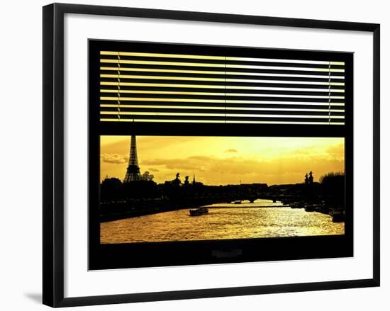 Window View - Color Sunset in Paris with the Eiffel Tower and the Seine River - France - Europe-Philippe Hugonnard-Framed Photographic Print