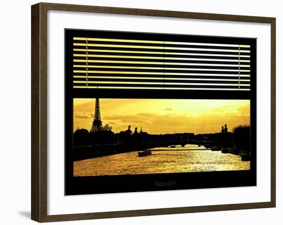 Window View - Color Sunset in Paris with the Eiffel Tower and the Seine River - France - Europe-Philippe Hugonnard-Framed Photographic Print